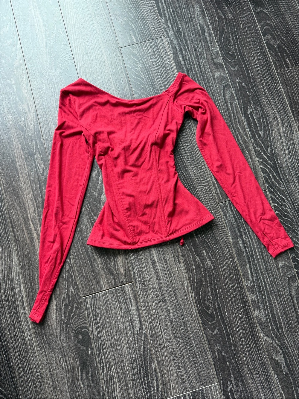 TA3 Lace Up Back Red Corset Long-Sleeve Off-Shoulder Top - Women